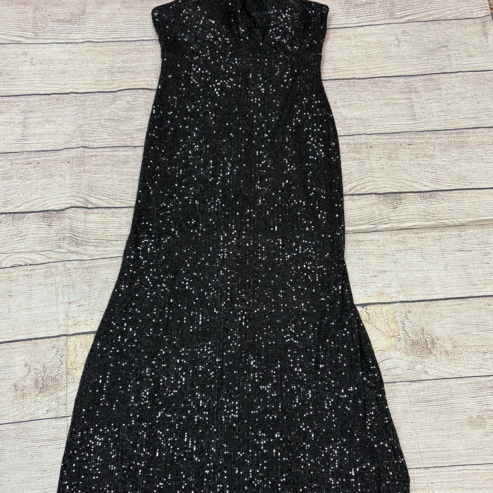 Eliza J Black Strapless Sequin Dress